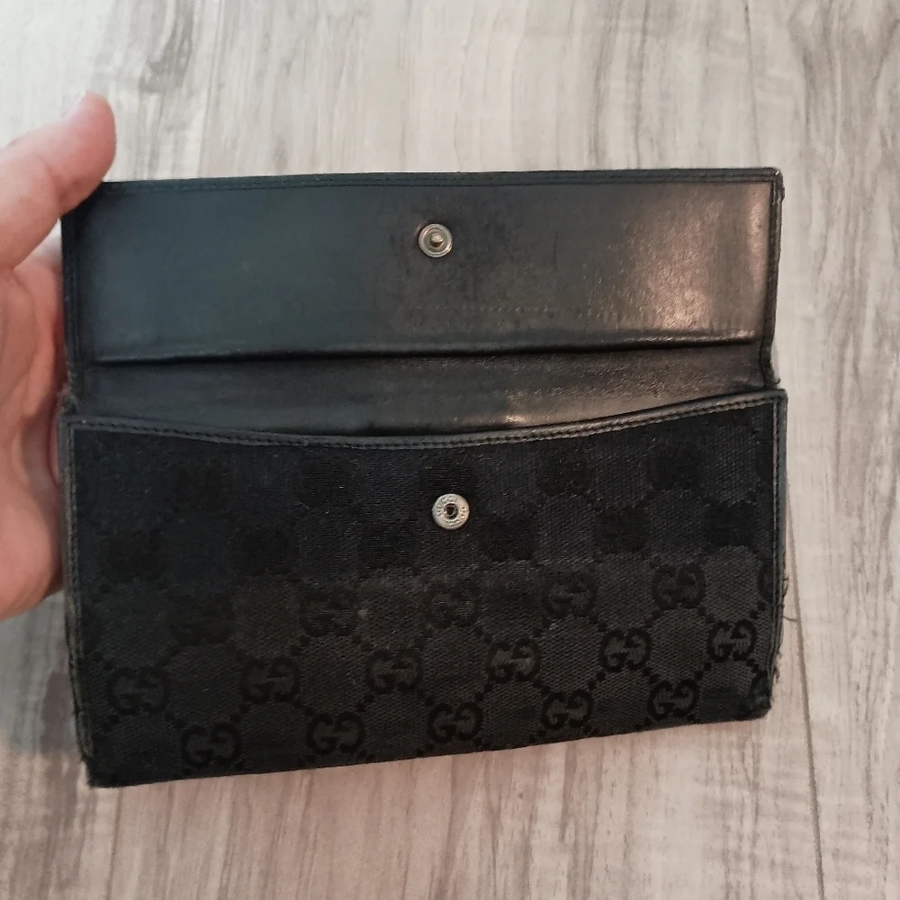 Authentic Gucci Denim Black GG Supreme Long Wallet